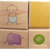Tampon bois set bébé bleu