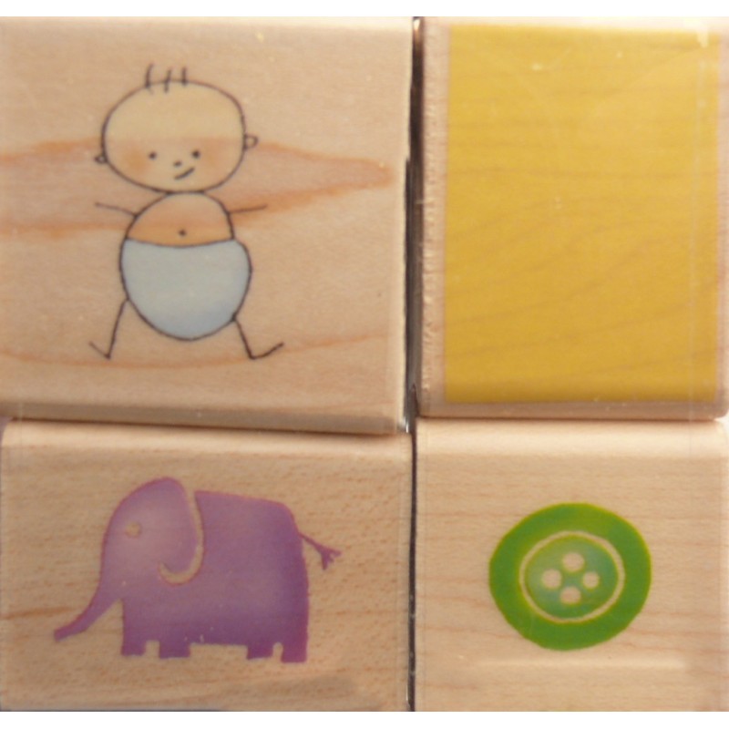 Tampon bois set bébé bleu