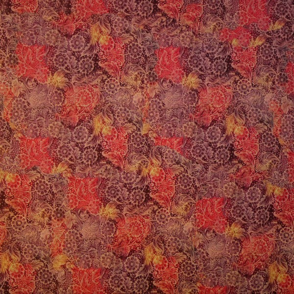 Papier tassotti motifs fleurs anciennes violet, rouge et or 50x70cm 7000