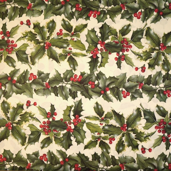 Papier tassotti motifs feuilles de houx vert et rouge 50x70cm 189