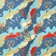 Papier japonais grues et cerisiers japonais bleu, rouge et or 50x70cm