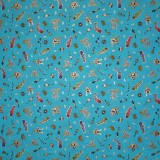 Papier japonais poissons et symboles samouria fond bleu 50x70cm