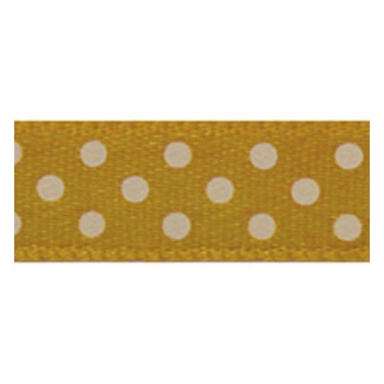 Ruban tissu 10m satin jaune mais pois blanc 9.5 mm