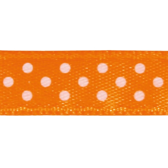 Ruban tissu 10m satin orange pois blanc 9.5 mm