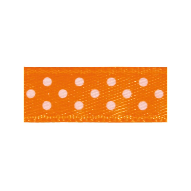 Ruban tissu 10m satin orange pois blanc 9.5 mm