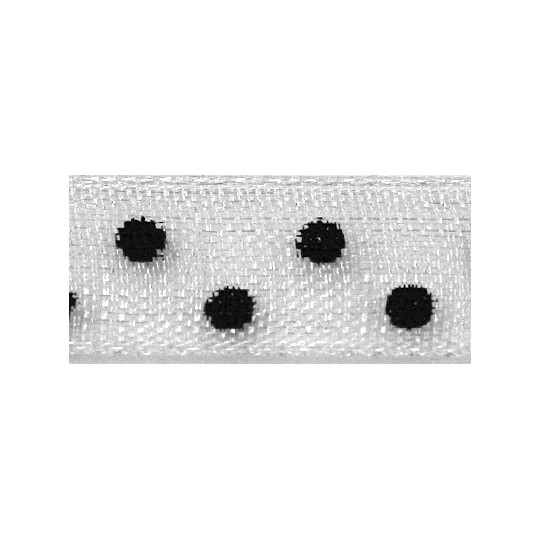 Ruban tissu 10m organdi blanc pois noir 6mm Ruban tissu 10m organdi blanc pois noir 6mm