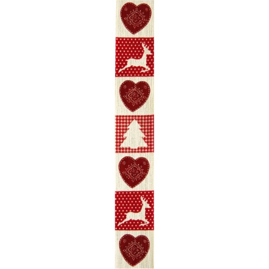 Ruban tissu le ml marché de noël rouge et écru 40mm Ruban tissu le ml marché de noël rouge et écru 40mm
