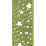 Ruban tissu 10m organdi vert étoiles blanches 10mm