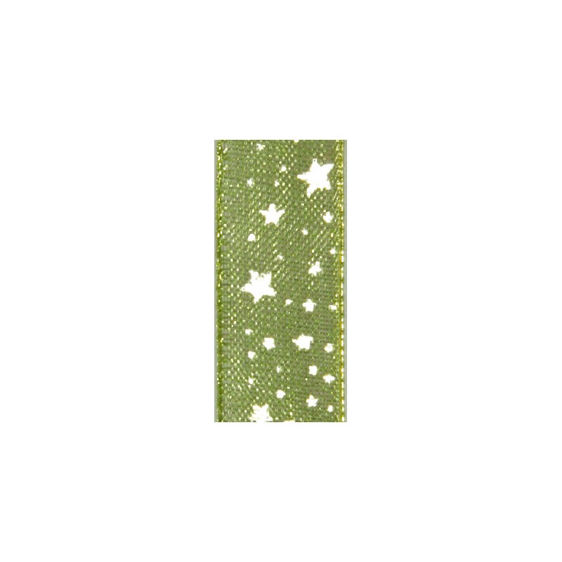 Ruban tissu 10m organdi vert étoiles blanches 10mm