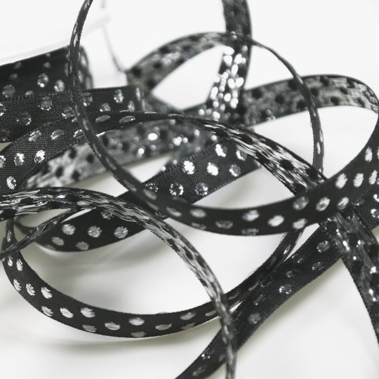 Ruban tissu pois noir 10mm Ruban tissu pois noir 10mm
