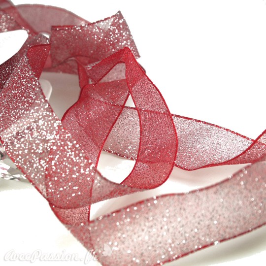 Ruban organza paillettes rouge 25mm Ruban organza paillettes rouge 25mm