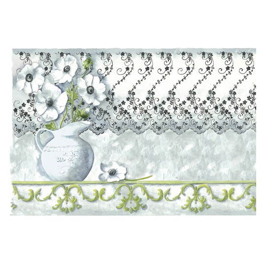 Papier de riz Stampéria Anémones avec dentelle 48x33cm Papier de riz Stampéria Anémones avec dentelle 48x33cm