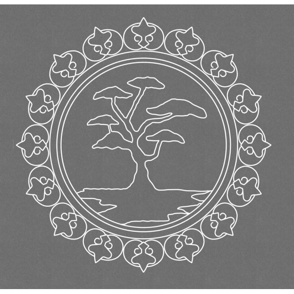 Template parchemin cercle avec une silhouette d'arbre