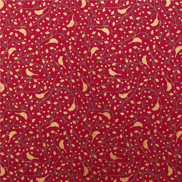 Papier fantaisie cherry rouge motifs or