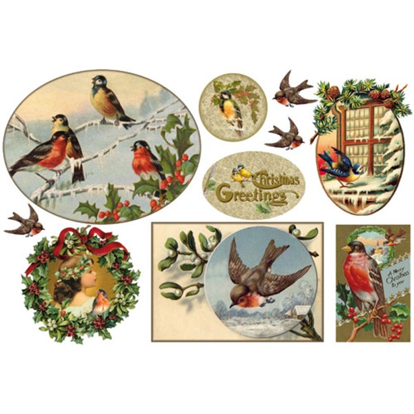 Papier de riz Stampéria joyeux noël oiseaux