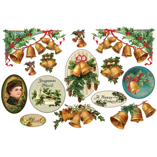 Papier de riz Stampéria joyeux noël cloches Papier de riz Stampéria joyeux noël cloches