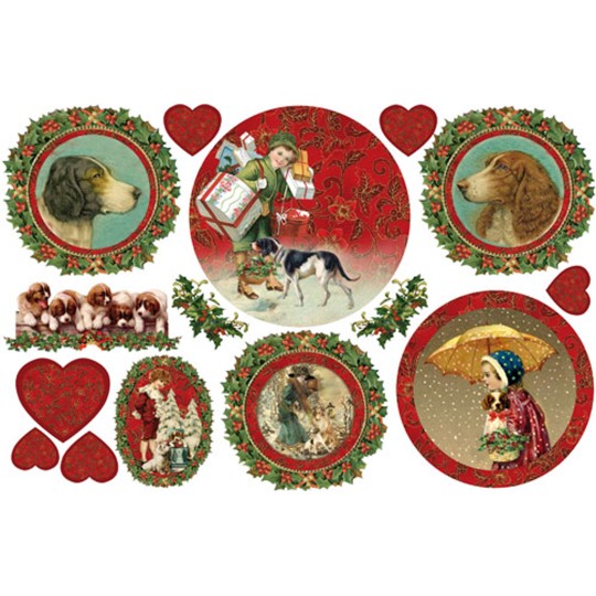 Papier de riz Stampéria chiots vintage et cœurs Papier de riz Stampéria chiots vintage et cœurs
