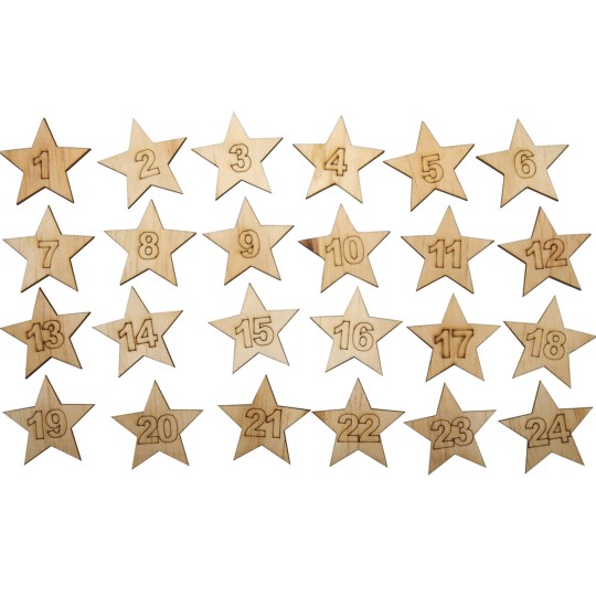 Stickers adhésifs étoiles en bois de 1 à 24 Stickers adhésifs étoiles en bois de 1 à 24