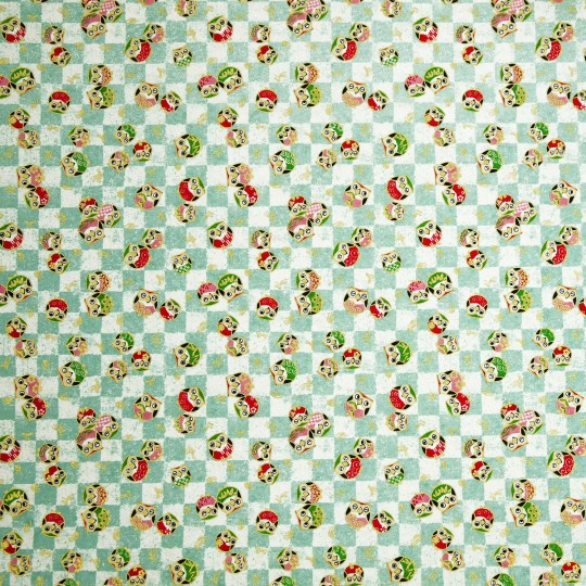 Papier japonais washi chouettes sur damier vert d'eau Papier japonais washi chouettes sur damier vert d'eau