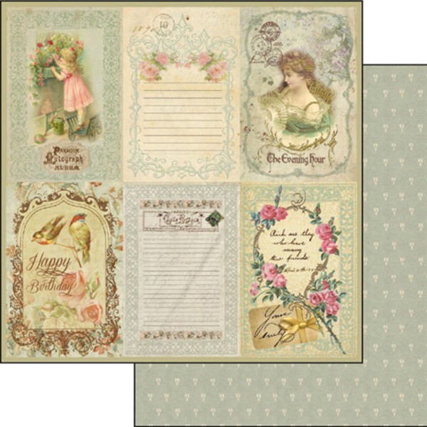 Papier scrapbooking réversible vintage petit oiseau carte postale