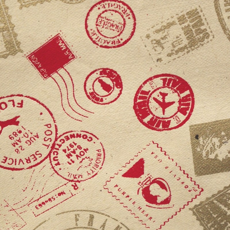 Papier népalais lokta imprimé timbre rouge et or