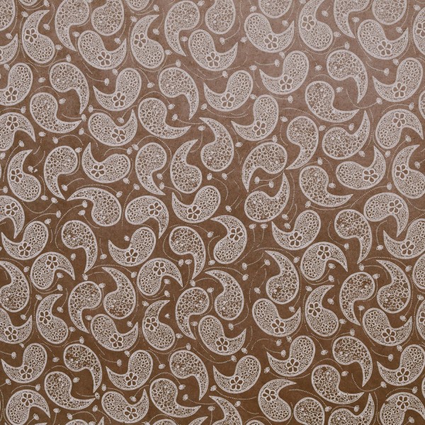 Papier népalais lokta marron motifs cachemire blanc