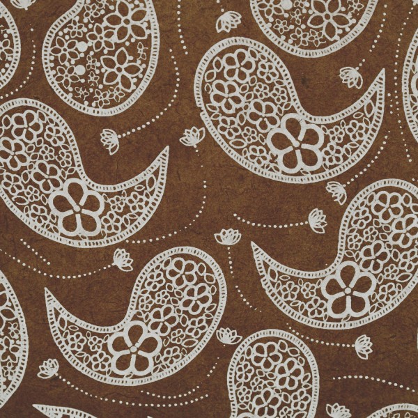 Papier népalais lokta marron motifs cachemire blanc