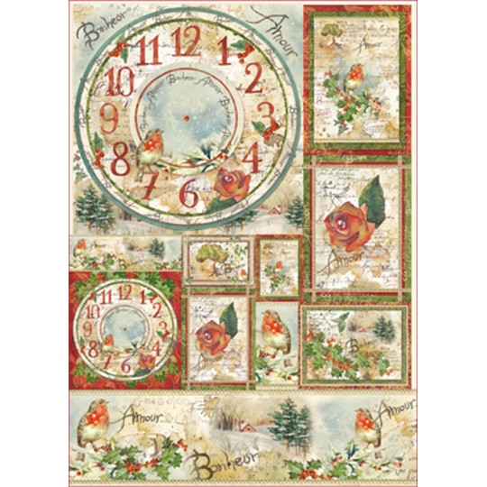 Papier de découpage Stampéria vintage horloge fleur et poemes Papier de découpage Stampéria vintage horloge fleur et poemes