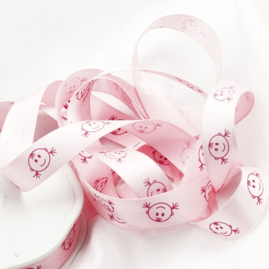 Ruban bébé satin fille rose layette 16mm Ruban bébé satin fille rose layette 16mm
