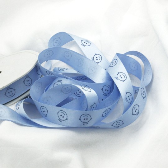 Ruban bébé satin gars bleu ciel 16 mm Ruban bébé satin gars bleu ciel 16 mm