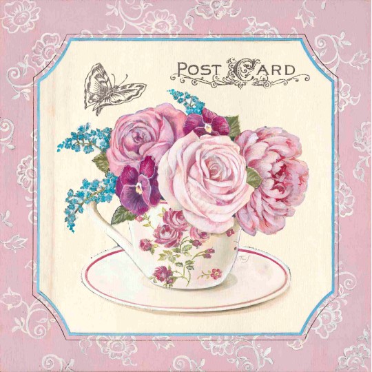 Carte d'art Shabby chic les roses dans la tasse Carte d'art Shabby chic les roses dans la tasse