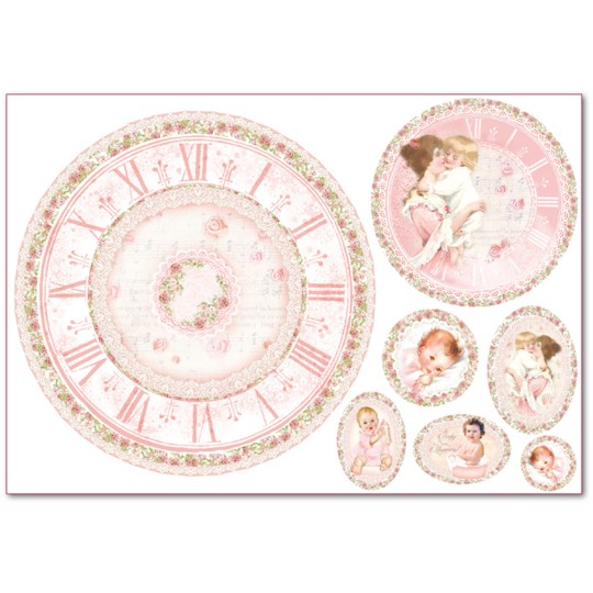 Papier de riz Stampéria naissance petite fille et horloge Papier de riz Stampéria naissance petite fille et horloge