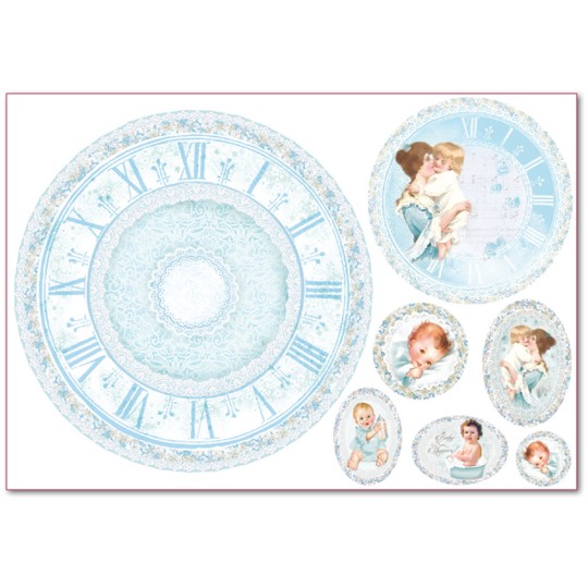 Papier de riz Stampéria naissance petit garçon et horloge Papier de riz Stampéria naissance petit garçon et horloge