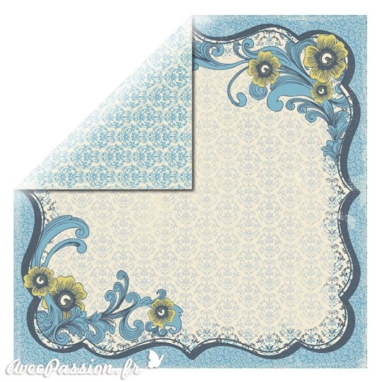 Papier scrapbooking arabesques bleu 30x30 réversible