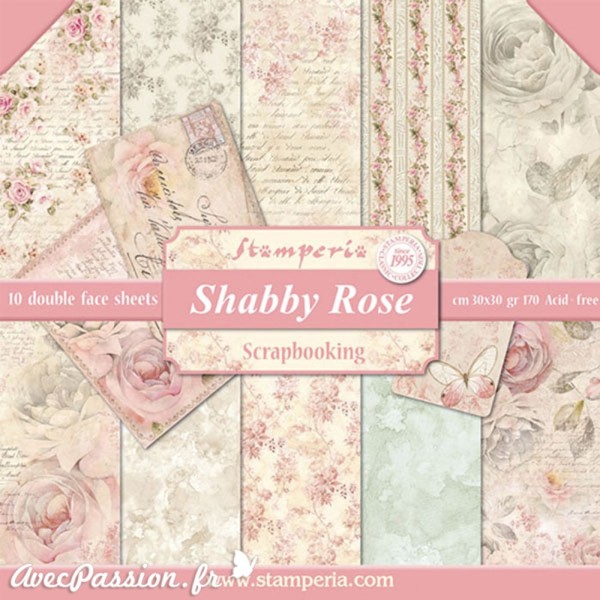 Papier scrapbooking assortiment assortiment shabby roses 10f recto verso