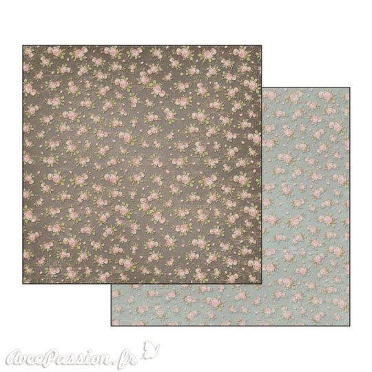 Papier scrapbooking réversible shabby roses Papier scrapbooking réversible shabby roses