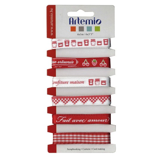 Ruban tissu Artemio 1cm assortiment de 6 rubans confiture de 1m Ruban tissu Artemio 1cm assortiment de 6 rubans confiture de 1m