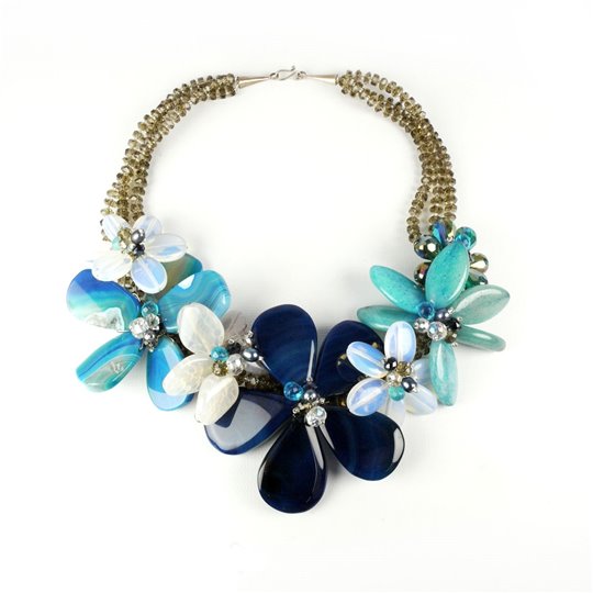 Collier Bo'Galé bleu en verre pour cérémonie - Collier Bo'Galé bleu en verre pour cérémonie -