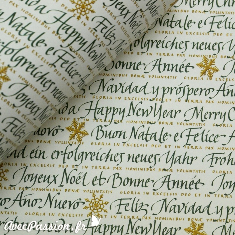 Papier tassotti motifs vert écritures de noël