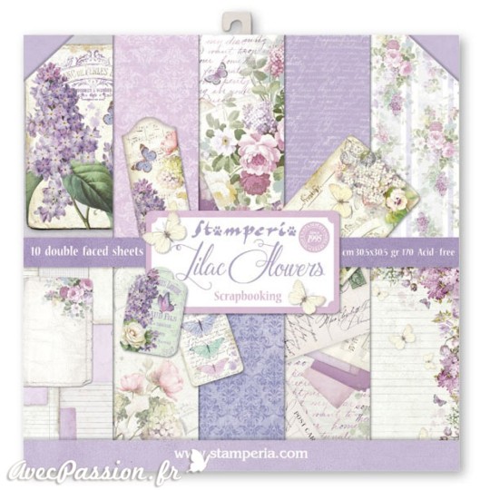 Papier scrapbooking assortiment lilas vintage 10f recto verso