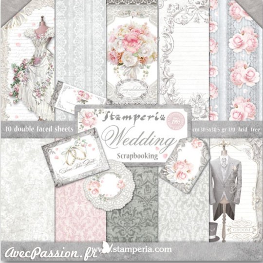 Papier scrapbooking assortiment assortiment mariage 10f recto verso