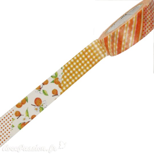 Masking tape fleurs oranges ruban papier adhésif washi