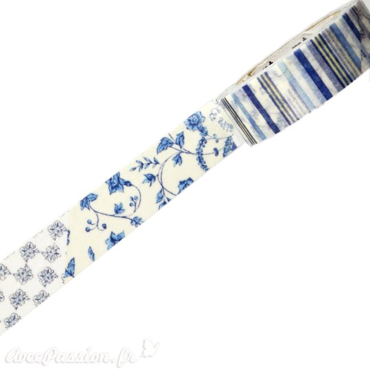 Masking tape fleurs bleues ruban papier adhésif washi Masking tape fleurs bleues ruban papier adhésif washi