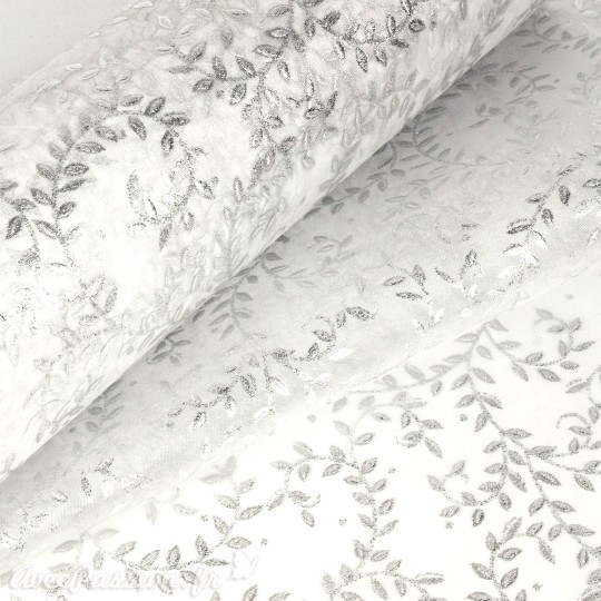 Tissu non tissé Vlies Creapop feuilles argent - Tissu non tissé Vlies Creapop feuilles argent -
