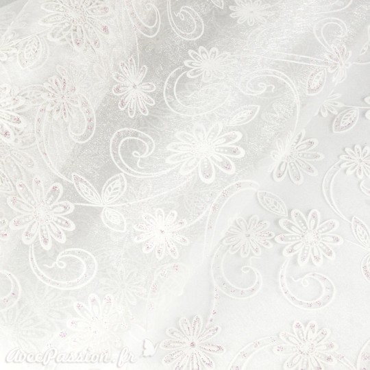 Tissu non tissé Vlies Creapop blanc fleur scintillante - Tissu non tissé Vlies Creapop blanc fleur scintillante -