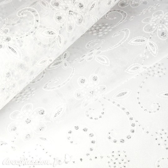 Tissu non tissé Vlies Creapop fleur blanc - Tissu non tissé Vlies Creapop fleur blanc -