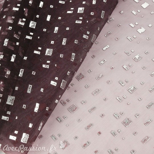 Tissu aubergine motifs argent quadrat 28cmx2.5m-----100photo - Tissu aubergine motifs argent quadrat 28cmx2.5m-----100photo -
