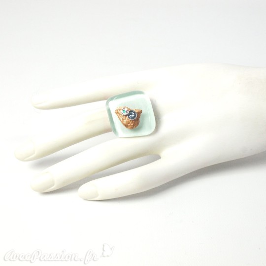 Bague fantaisie bleu vert pastel en verre Nathalie Borderie Bague fantaisie bleu vert pastel en verre Nathalie Borderie