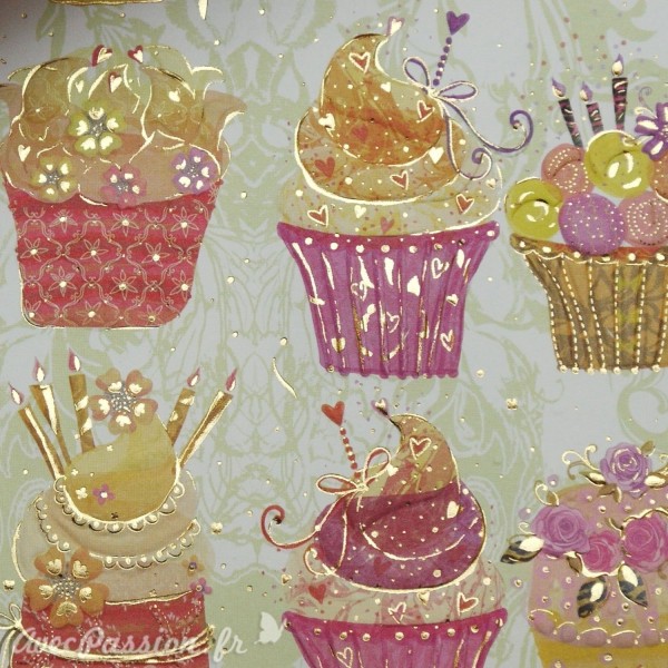 Papier Turnowsky motifs cupcakes rehaussé de doré