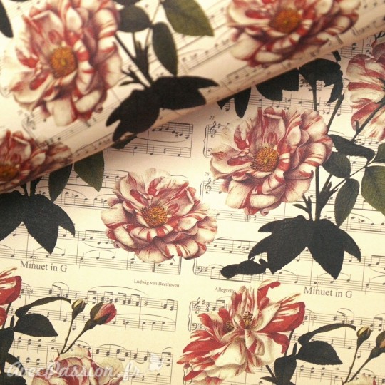 Papier italien motifs roses partition de musique 50x70 Papier italien motifs roses partition de musique 50x70